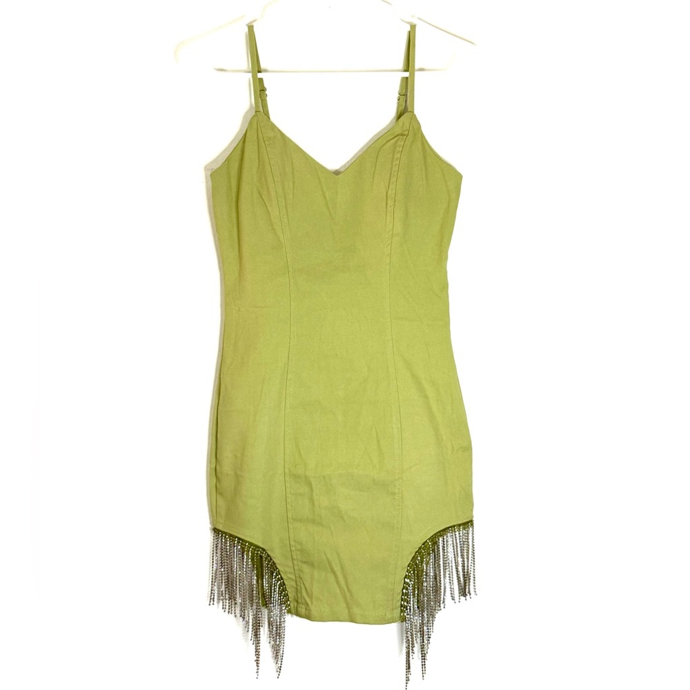 Haute Monde Lime Dress with Silver Fringe